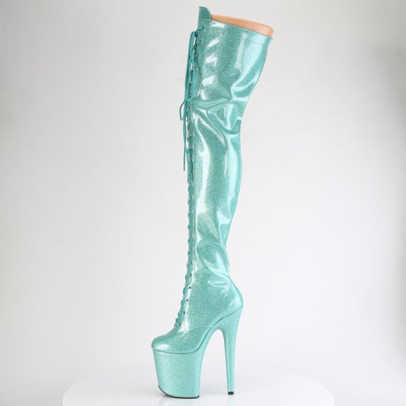 Platform High Heel Glitter Lace Up Thigh High Boots
